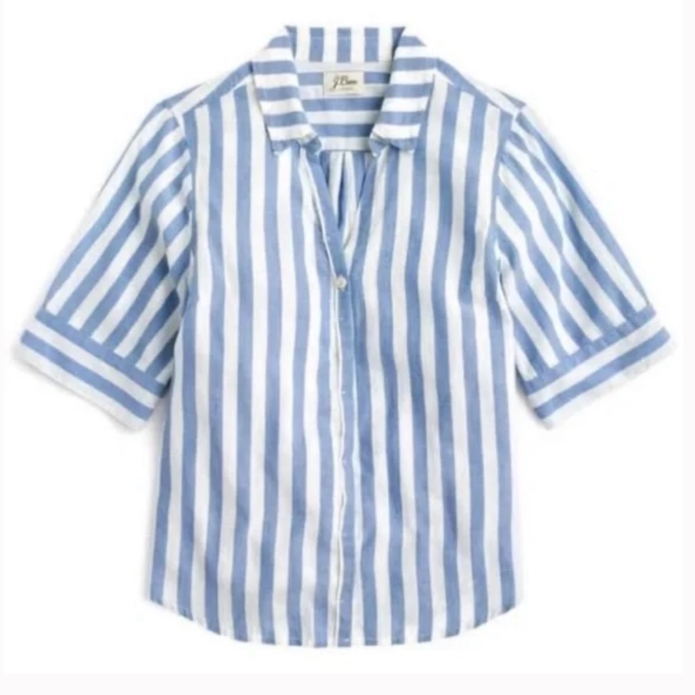 J.Crew Blue White Striped Button Up Short Sleeve Top